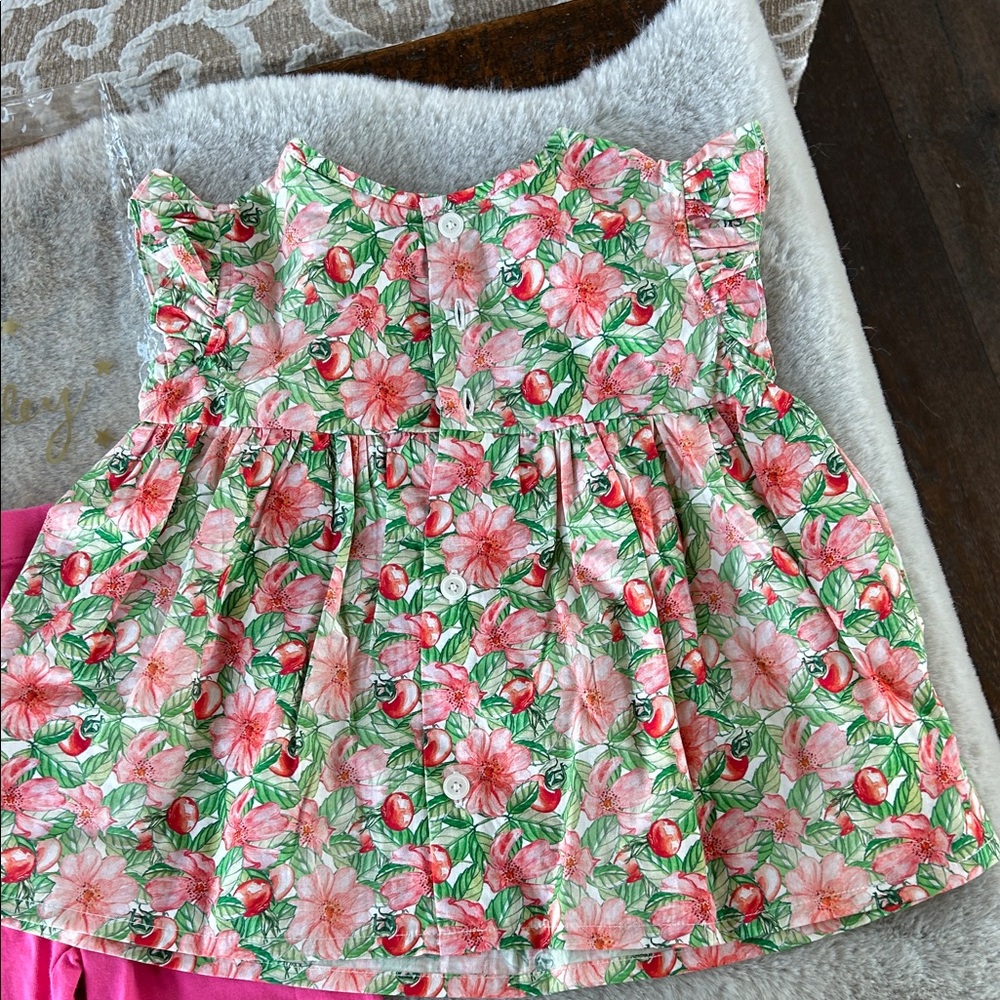 Rachel Riley Floral Ruffle Top with Bright Pink Shorts - Picture 3 of 7